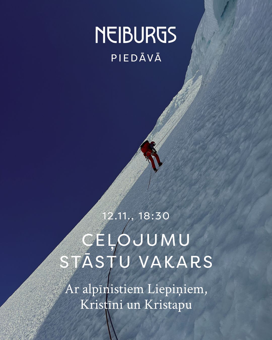 Ceļojumu stāstu vakars ar alpīnistiem Kristīni un Kristapu Liepiņiem