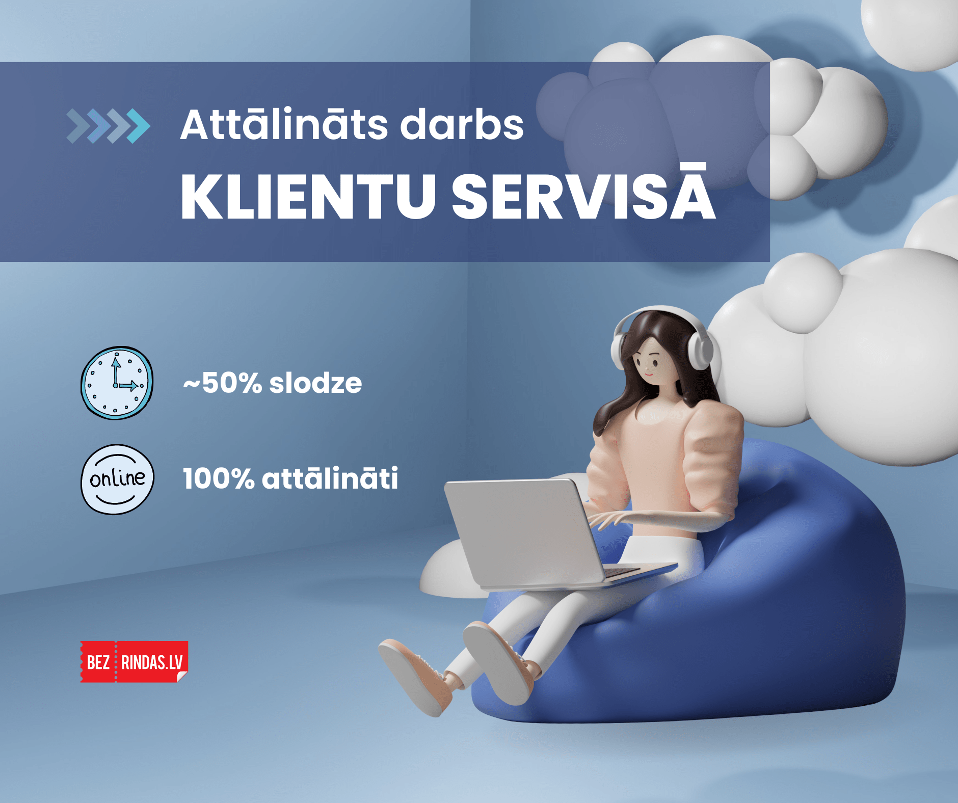 Vakance: Klientu apkalpošanas speciālists/-e. Attālināts, ~50% slodzes darbs.